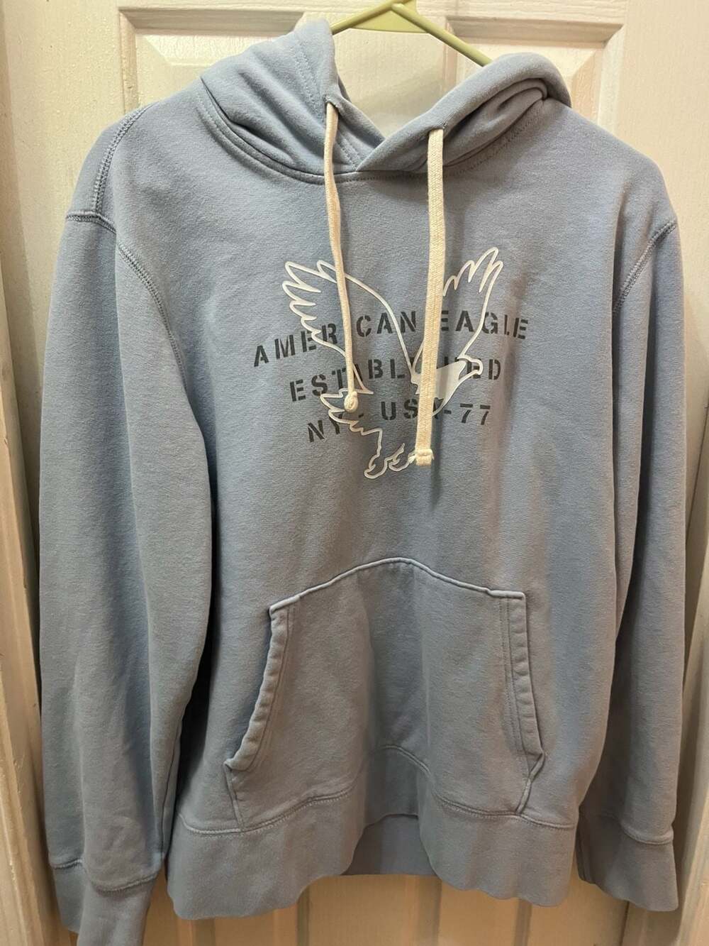 American Eagle Super Soft Graphic Pullover Hoodie Size M Blue